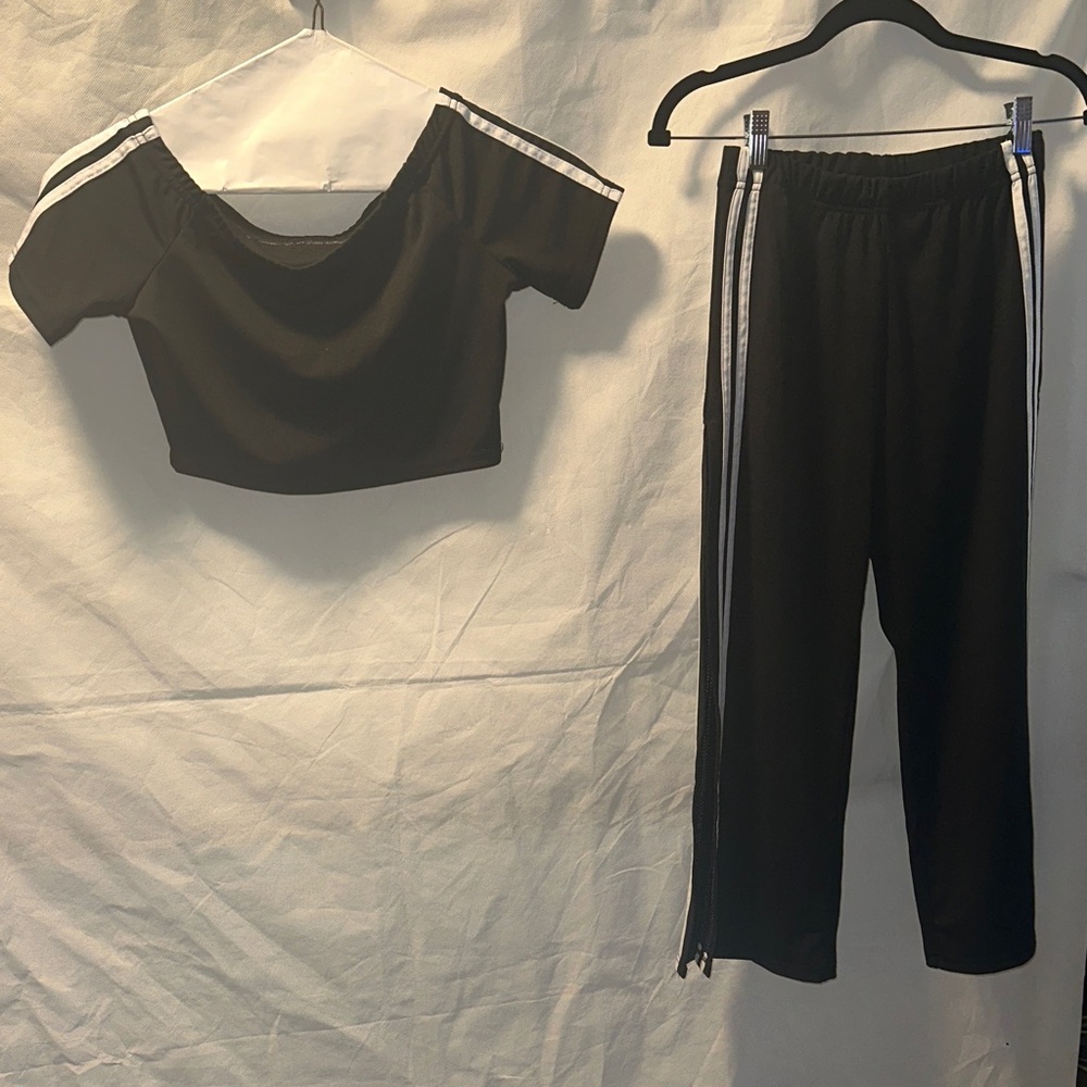 Black Women's Two-Piece Set with White Stripes
